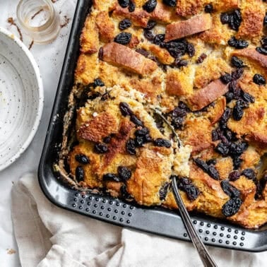 completed Pumpkin Bread Pudding in pan