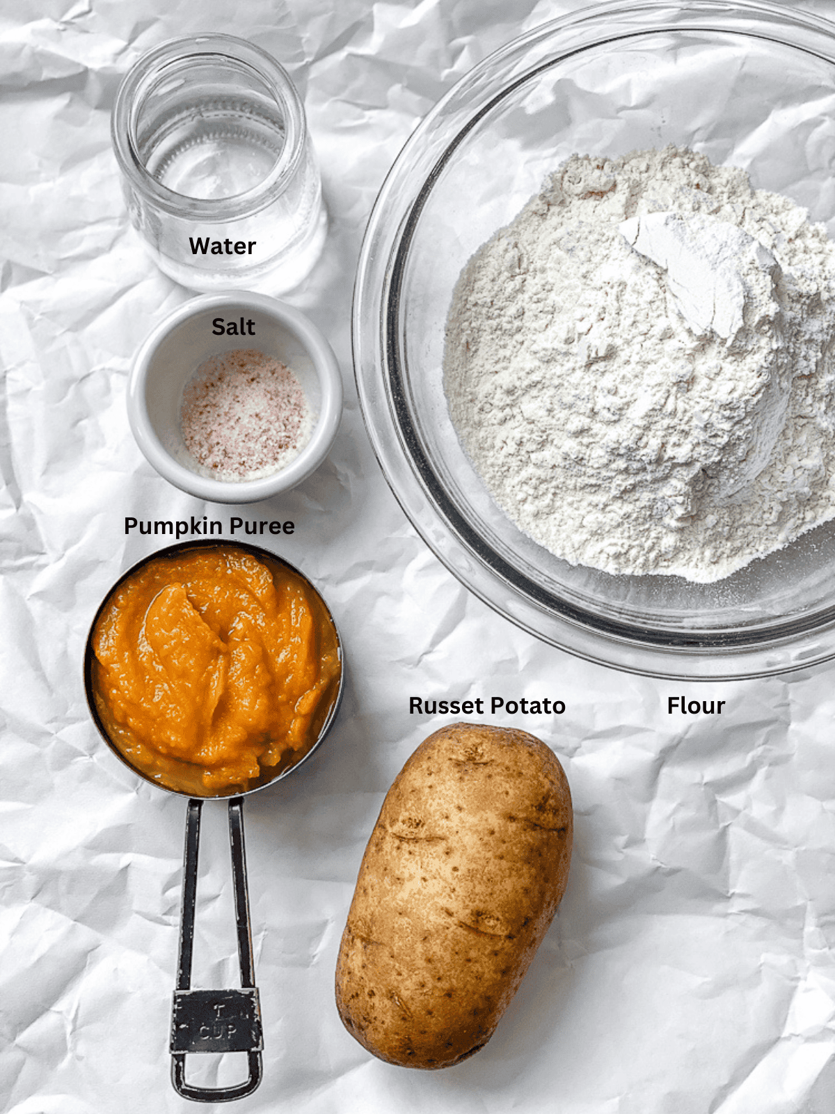 ingredients for Pumpkin Gnocchi [4 Ingredient] on a white surface