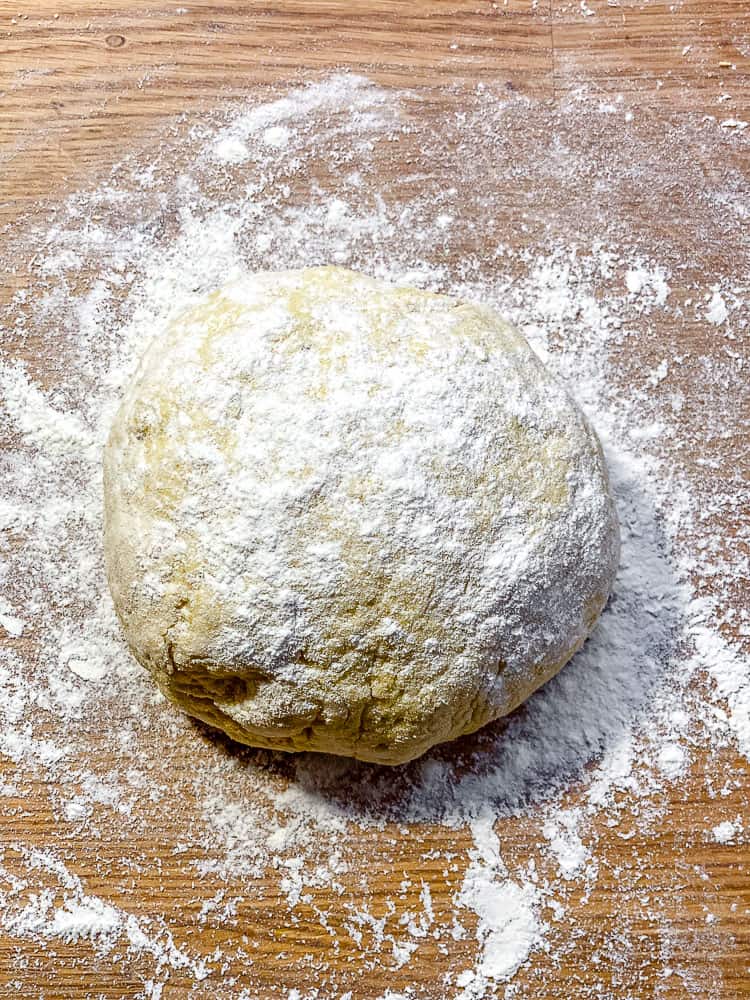 process shot showing dough on working surface