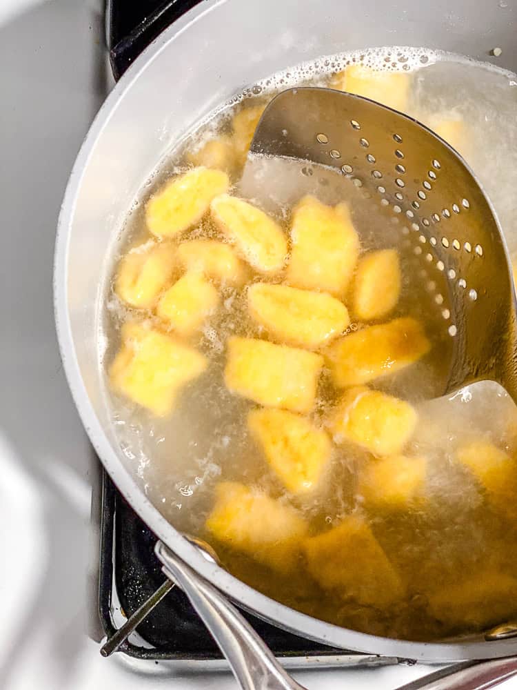 process shot showing gnocchi in pot