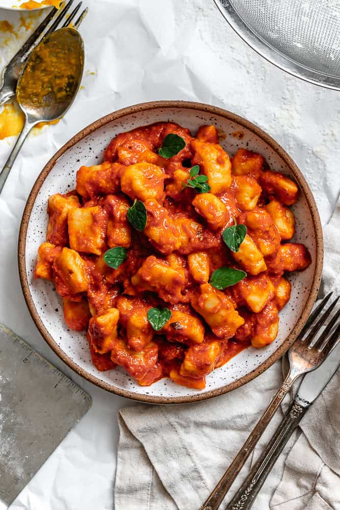 completed Pumpkin Gnocchi [4 Ingredient] on a plate