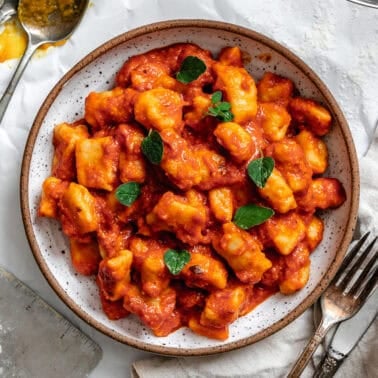 completed Pumpkin Gnocchi [4 Ingredient] on a plate