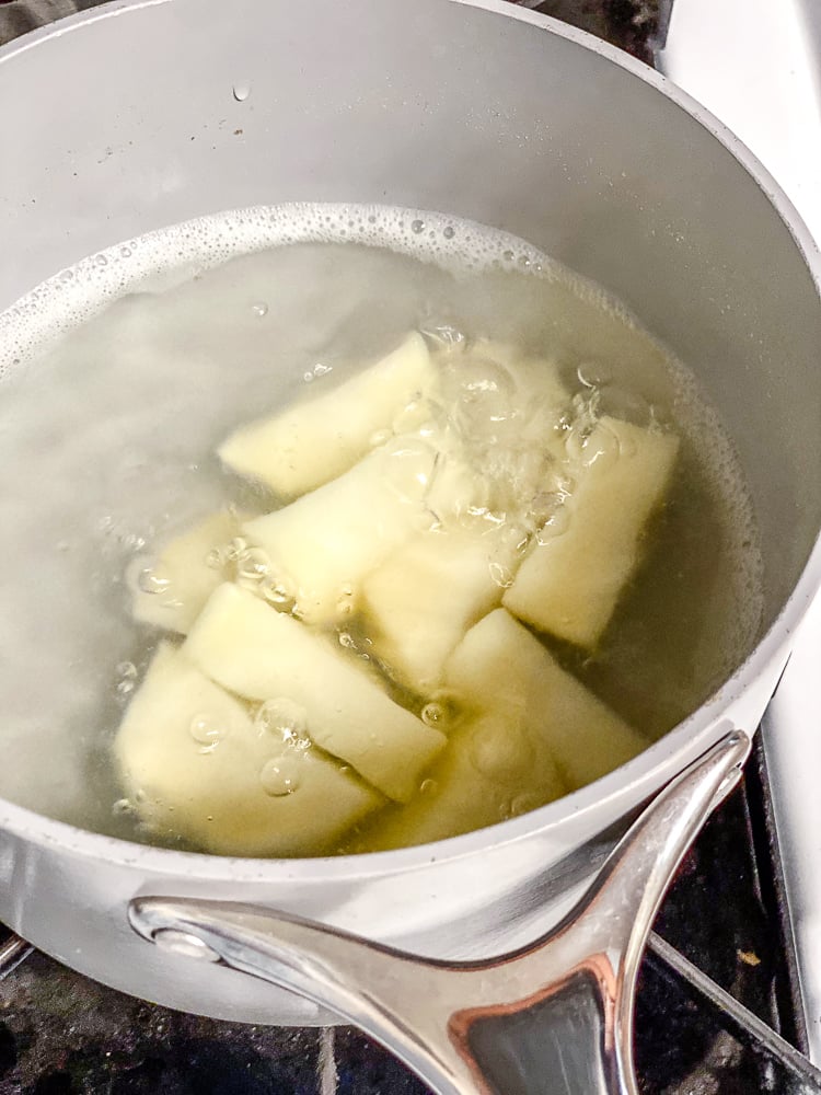 process shot showing potatoes in a pot