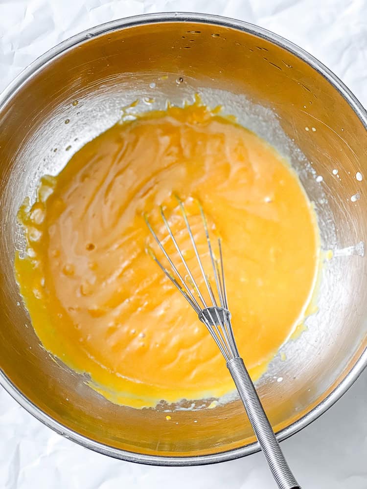 process shot showing mixing batter in bowl