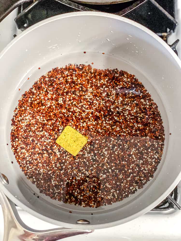 process shot showing quinoa cooking in pot