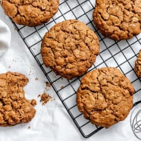 completed Gingerbread Oatmeal Cookies on cooling rack