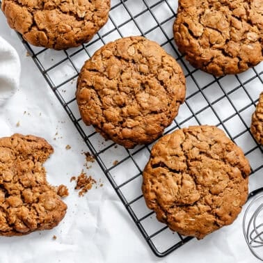 completed Gingerbread Oatmeal Cookies on cooling rack