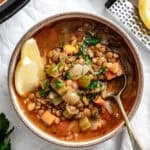 completed Lemon Lentil Soup in bowl