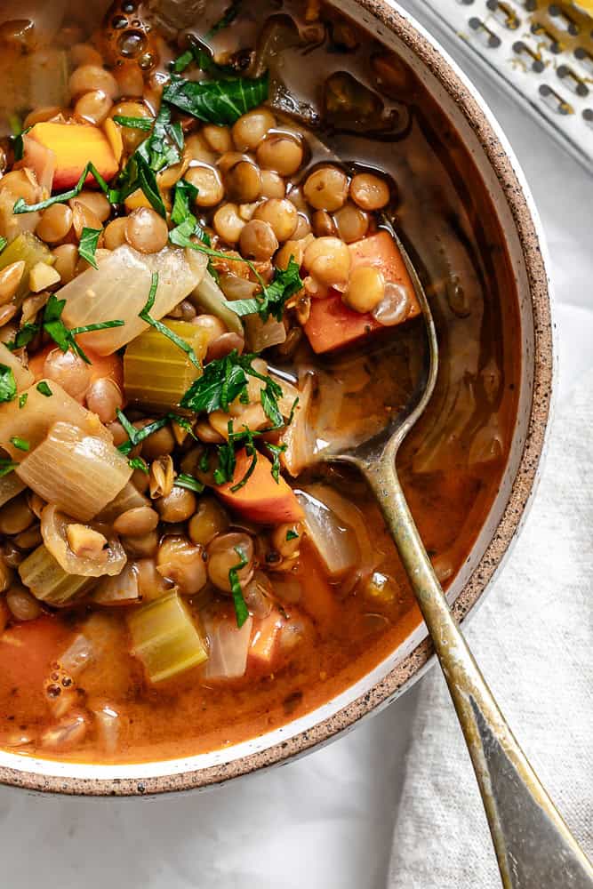 completed Lemon Lentil Soup in bowl