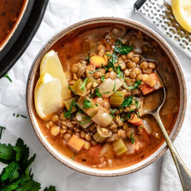 completed Lemon Lentil Soup in bowl