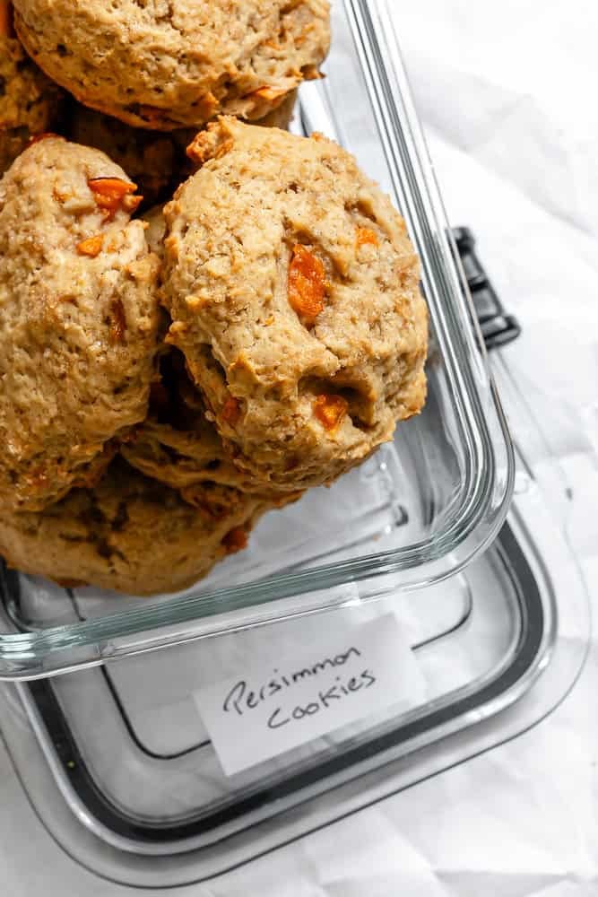 completed Easy Persimmon Cookies in a storage container