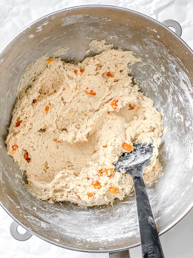 process shot showing mixing batter in a bowl