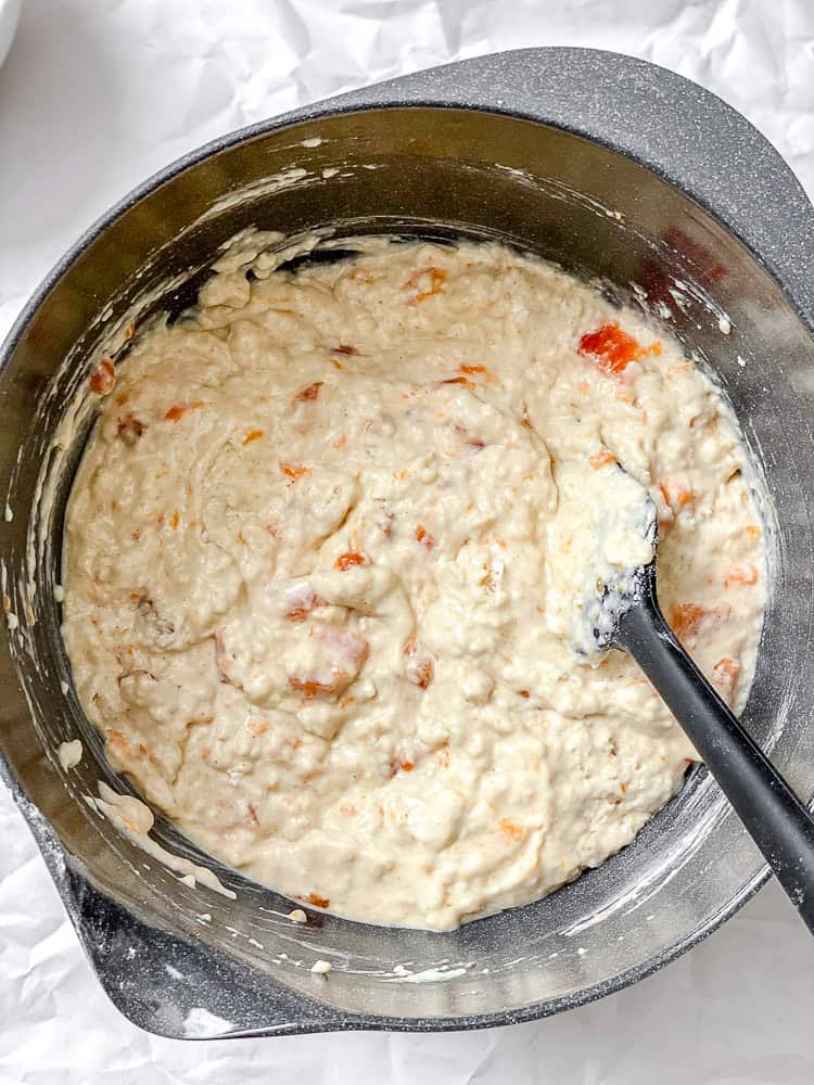 process shot showing stirring ingredients in a bowl