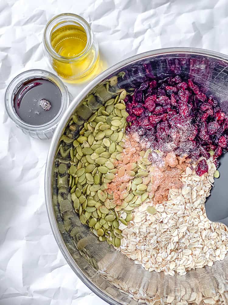 process shot showing ingredients added to bowl