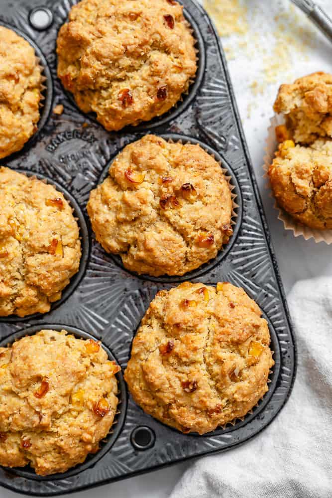 completed Vegan Cornbread Muffins in a muffin tin