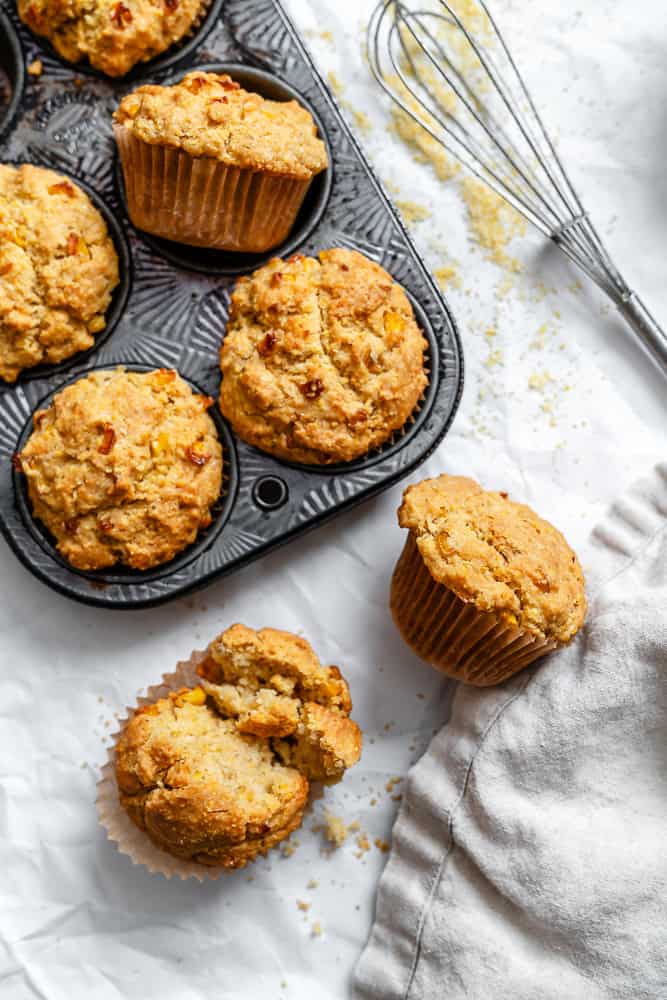 completed Vegan Cornbread Muffins in a muffin tin