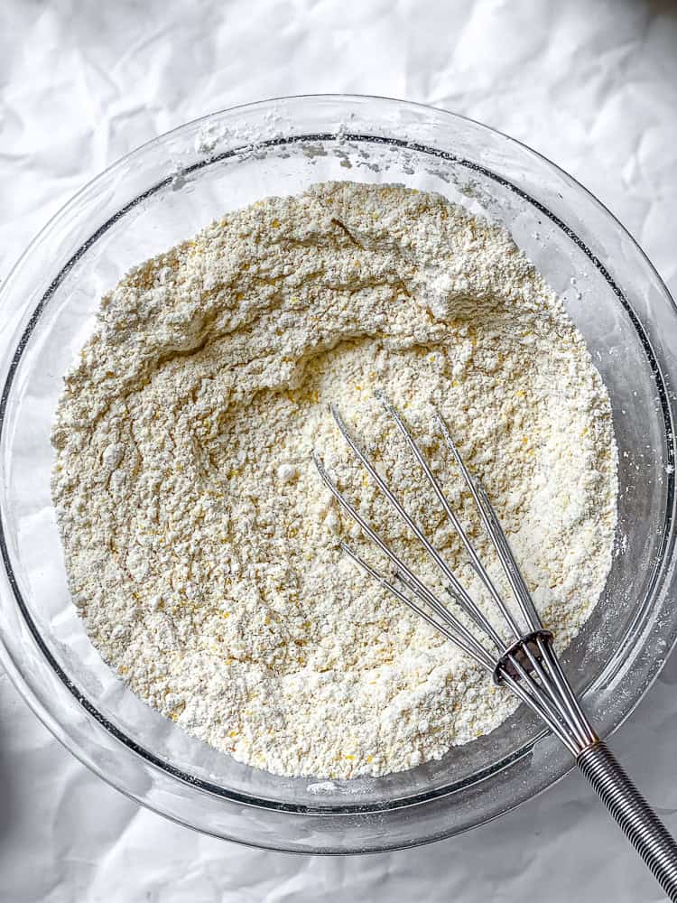 process shot showing mixing ingredients in a bowl