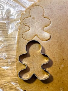 Gingerbread men cut out of the rolled vegan gingerbread dough