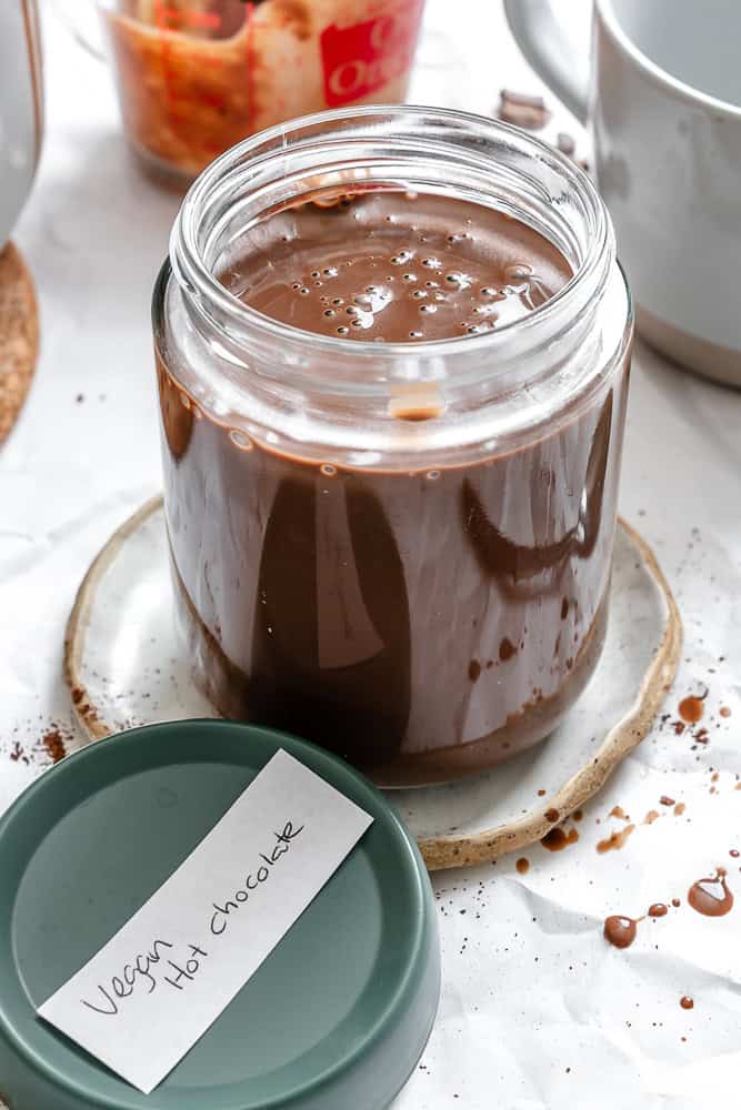 completed Vegan Hot Chocolate in a jar