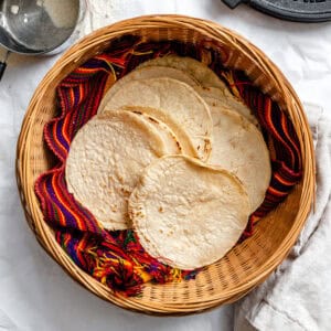 completed Homemade Corn Tortillas in a basket