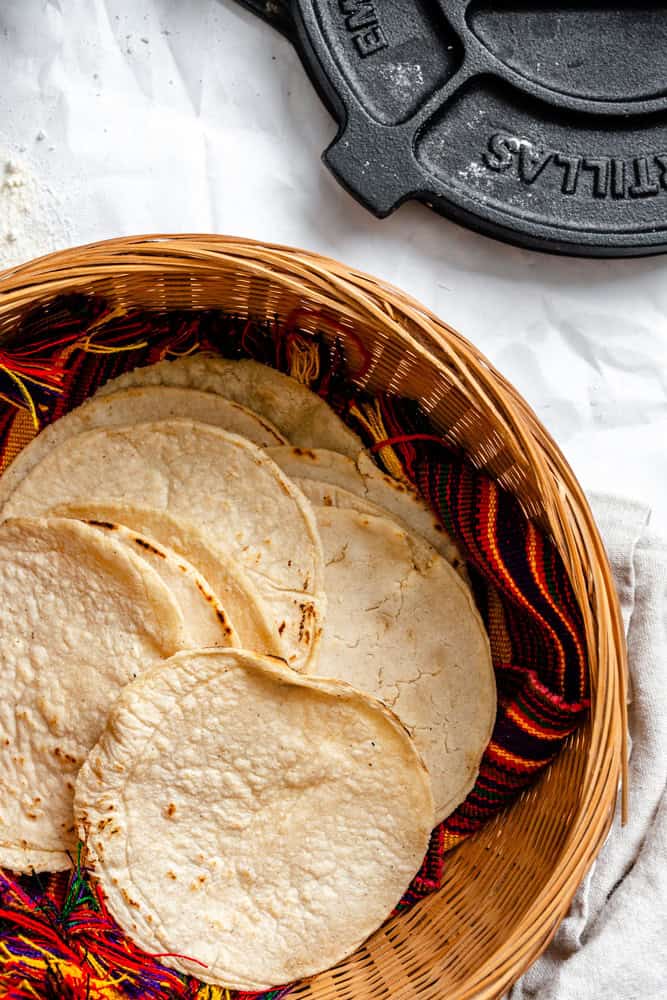 completed Homemade Corn Tortillas in a basket