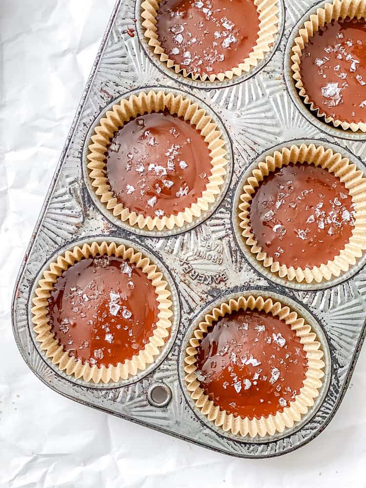 Process shot showing pre-refrigerated Vegan Peanut Butter Cups.