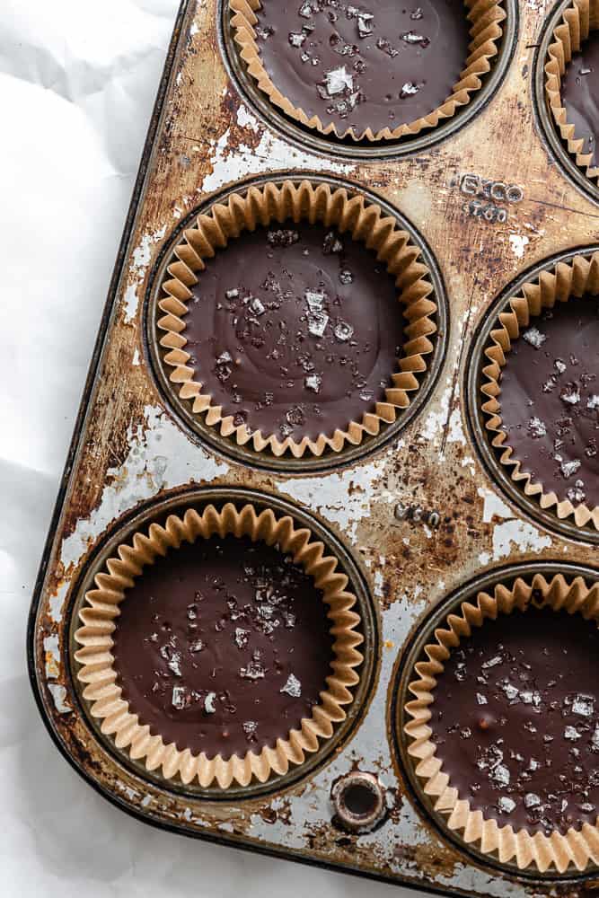 process shot showing Vegan Peanut Butter Cups post being refrigerated