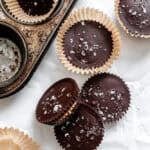 Completed Vegan Peanut Butter Cups on a white surface.