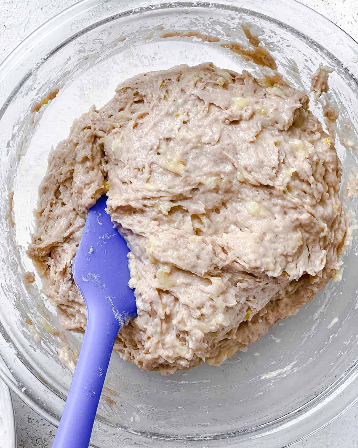 process shot showing mixing batter in bowl