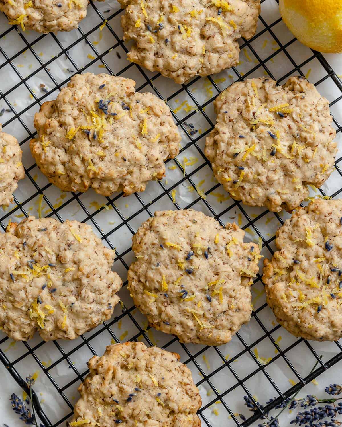completed Lemon Lavender Cookies on a cooling rack