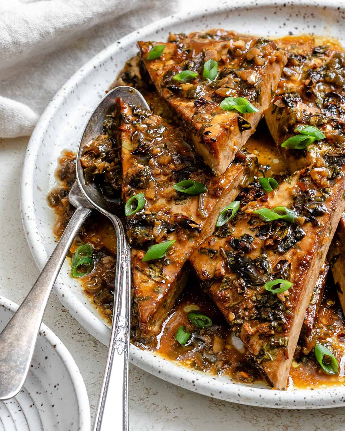 completed The BEST Marinated Tofu (Ginger Tofu) on a plate