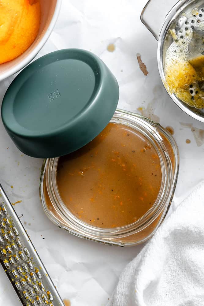 completed Easy Orange Vinaigrette in a storage container