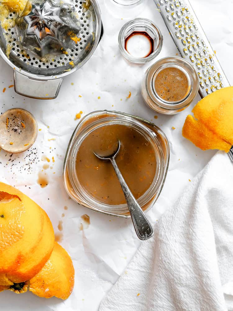 completed Easy Orange Vinaigrette in a jar
