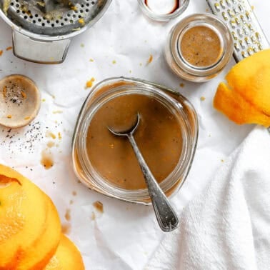 completed Easy Orange Vinaigrette in a jar