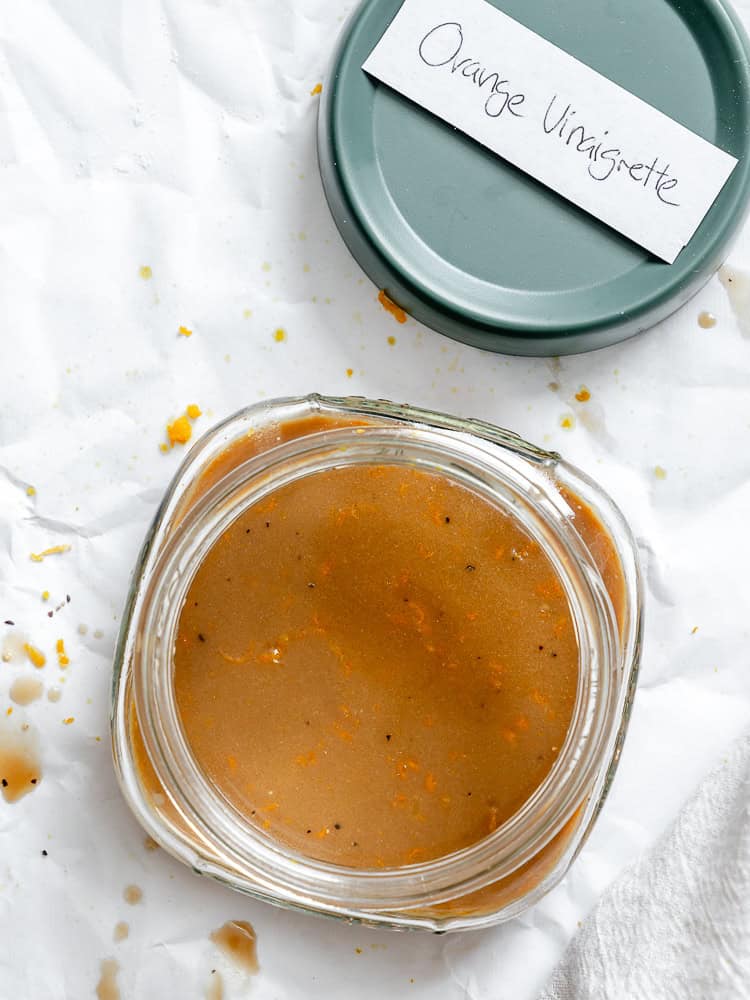 completed Easy Orange Vinaigrette in a storage container