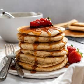 completed Vegan Protein Pancakes stacked on one another
