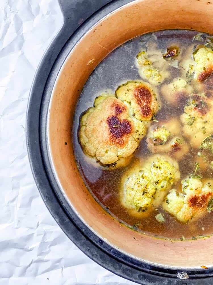 process shot showing soup cookin in pan