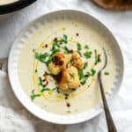 completed Roasted Cauliflower Soup in a bowl