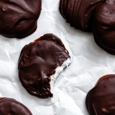 completed Vegan Peppermint Patties on a white surface