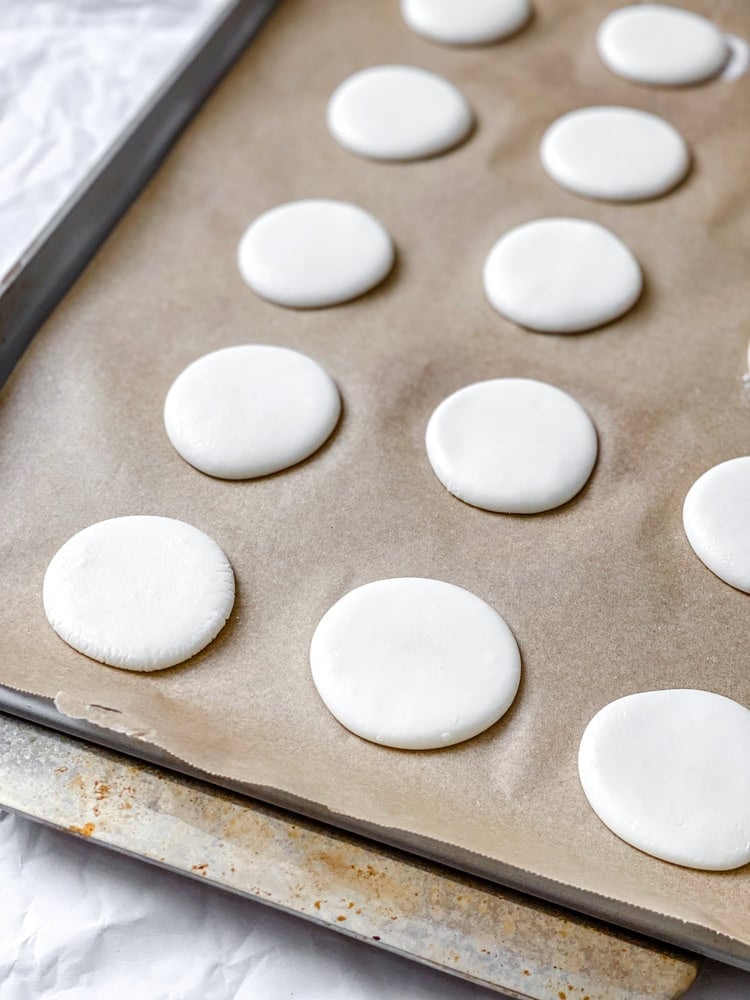 process shot showing Vegan Peppermint Patties on a baking sheet