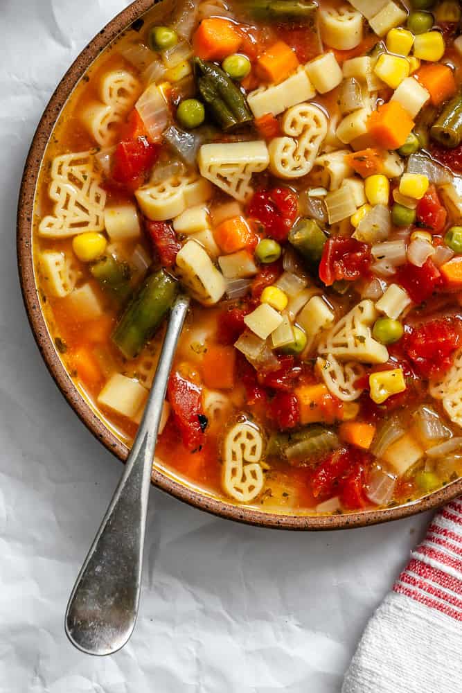 completed Alphabet Soup Recipe in a bowl