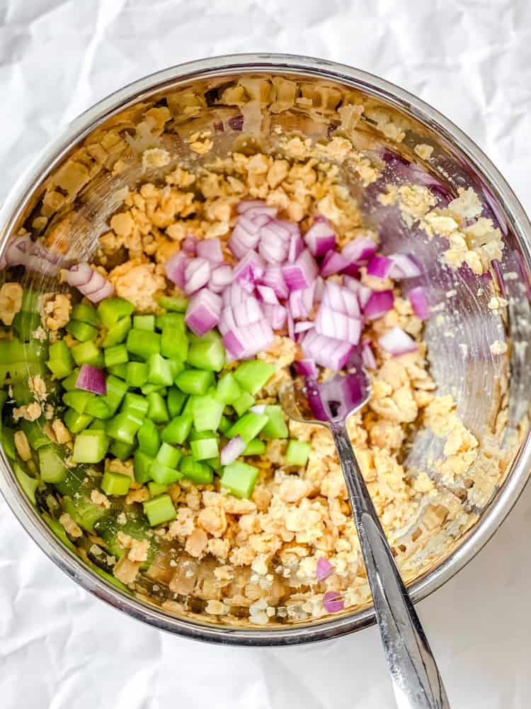 process shot showing stirring ingredients in a bowl
