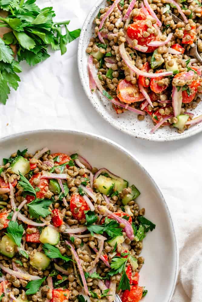 completed Easy Lentil Salad on a plate