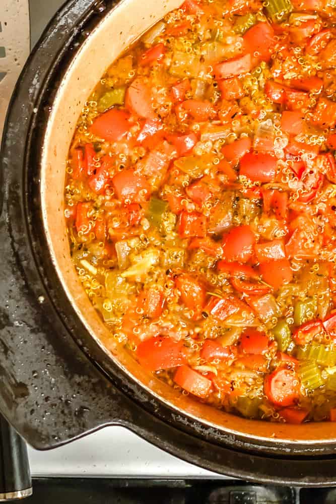 process shot of soup cooking in pot