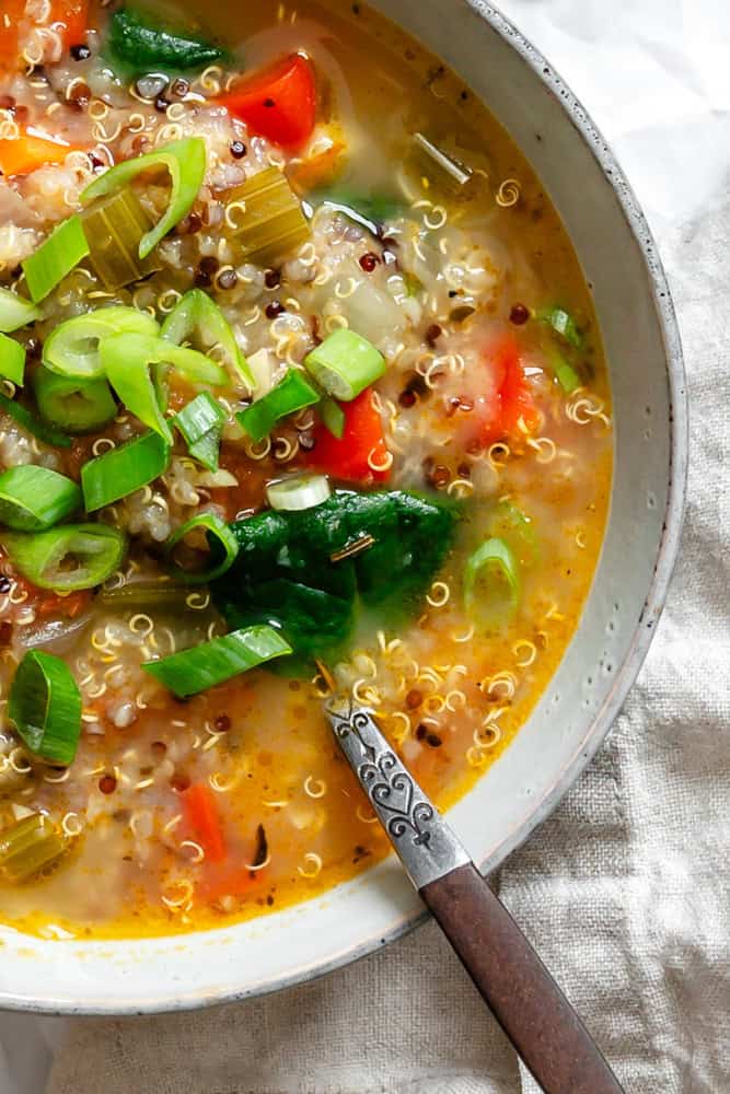 completed Quinoa Vegetable Soup in a bowl