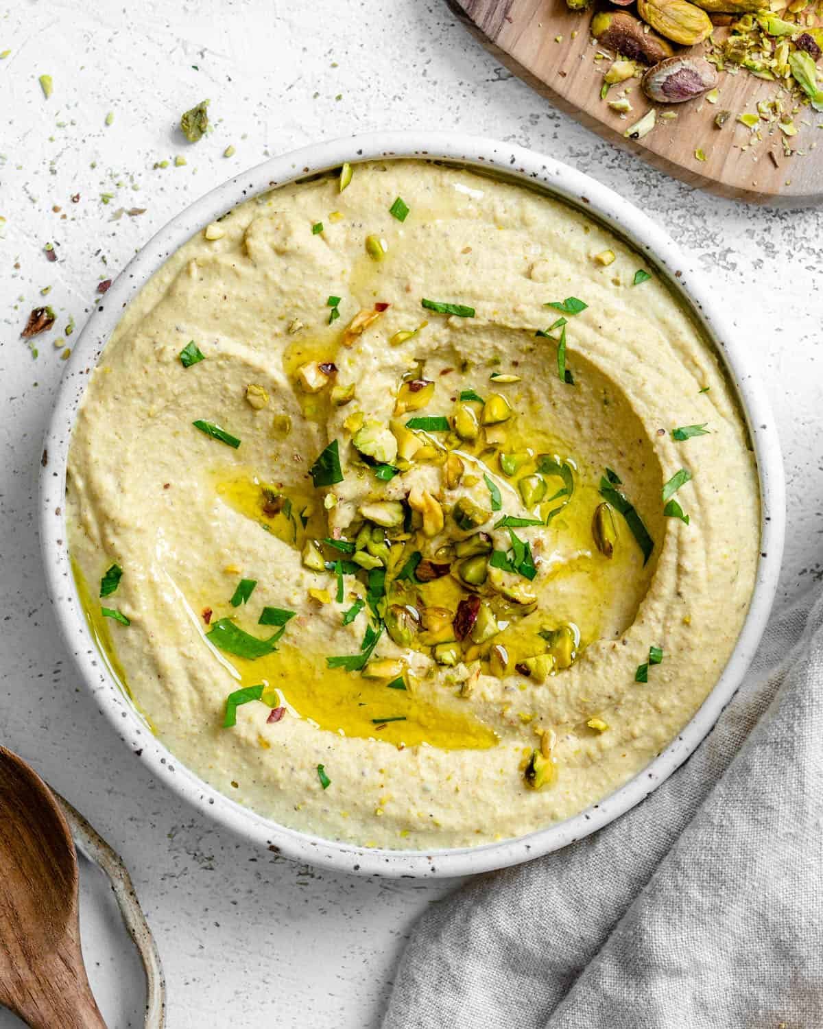 Completed Pistachio Hummus in a bowl.
