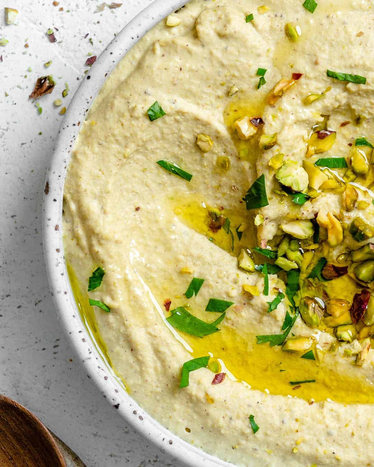 Completed Pistachio Hummus in a bowl.