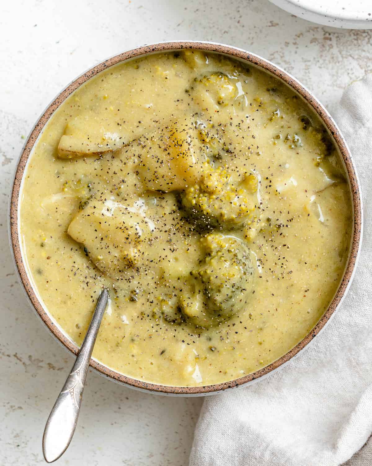 completed Vegan Broccoli Potato Soup in a bowl