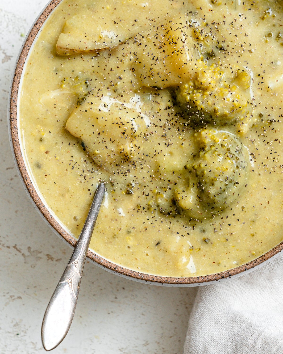 completed Vegan Broccoli Potato Soup in a bowl