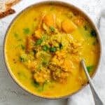 Completed Butternut Squash and Lentil Soup in a bowl.